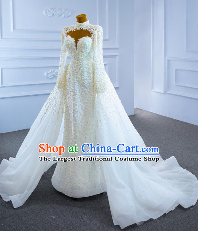 Custom Compere Vintage Clothing Luxury Embroidery Pearls Wedding Dress Ceremony Formal Garment Marriage Bride Full Dress Catwalks Costume