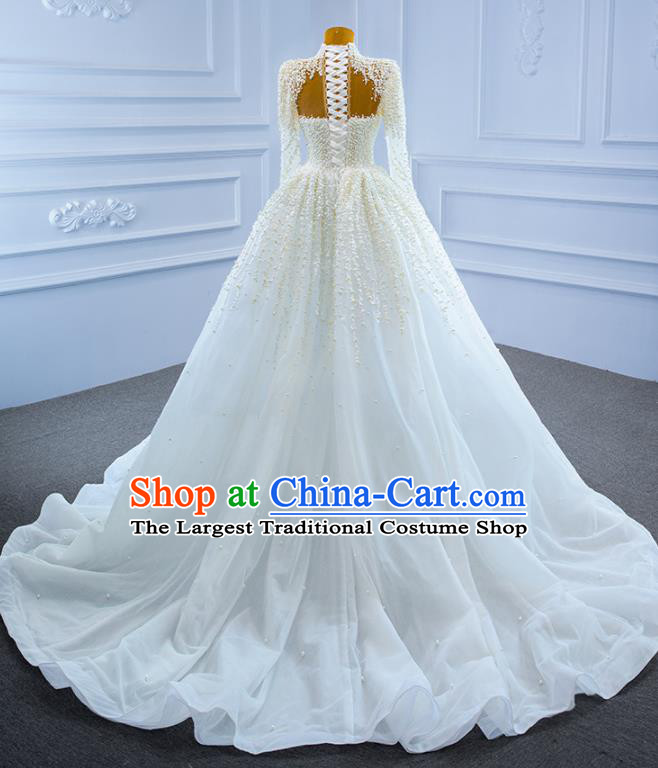 Custom Compere Vintage Clothing Luxury Embroidery Pearls Wedding Dress Ceremony Formal Garment Marriage Bride Full Dress Catwalks Costume
