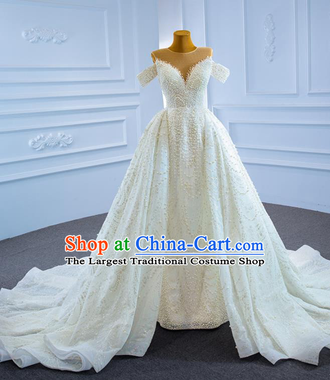 Custom Catwalks Costume Compere Vintage Clothing Luxury Embroidery Pearls Wedding Dress Ceremony Formal Garment Marriage Bride Trailing Full Dress