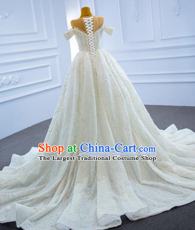 Custom Catwalks Costume Compere Vintage Clothing Luxury Embroidery Pearls Wedding Dress Ceremony Formal Garment Marriage Bride Trailing Full Dress