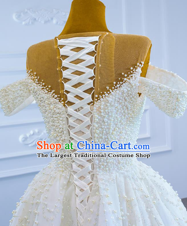 Custom Catwalks Costume Compere Vintage Clothing Luxury Embroidery Pearls Wedding Dress Ceremony Formal Garment Marriage Bride Trailing Full Dress