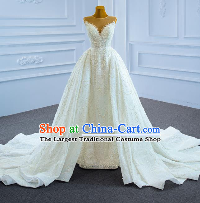 Custom Catwalks Costume Compere Vintage Clothing Luxury Embroidery Pearls Wedding Dress Ceremony Formal Garment Marriage Bride Trailing Full Dress