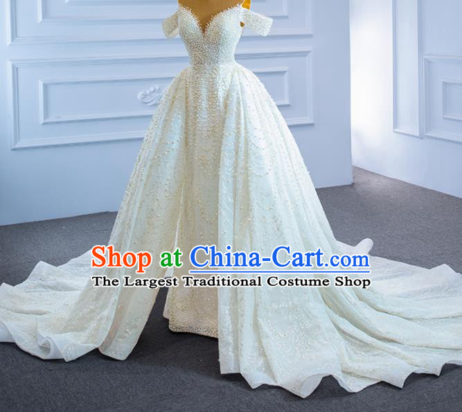 Custom Catwalks Costume Compere Vintage Clothing Luxury Embroidery Pearls Wedding Dress Ceremony Formal Garment Marriage Bride Trailing Full Dress