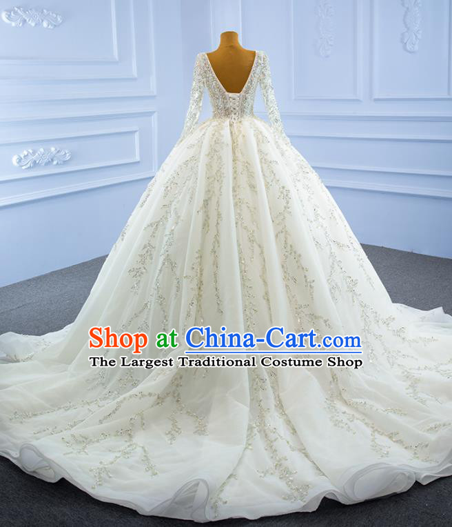 Custom Marriage Bride Trailing Full Dress Catwalks Formal Costume Compere Vintage Clothing Luxury Embroidery Pearls Wedding Dress Ceremony Garment