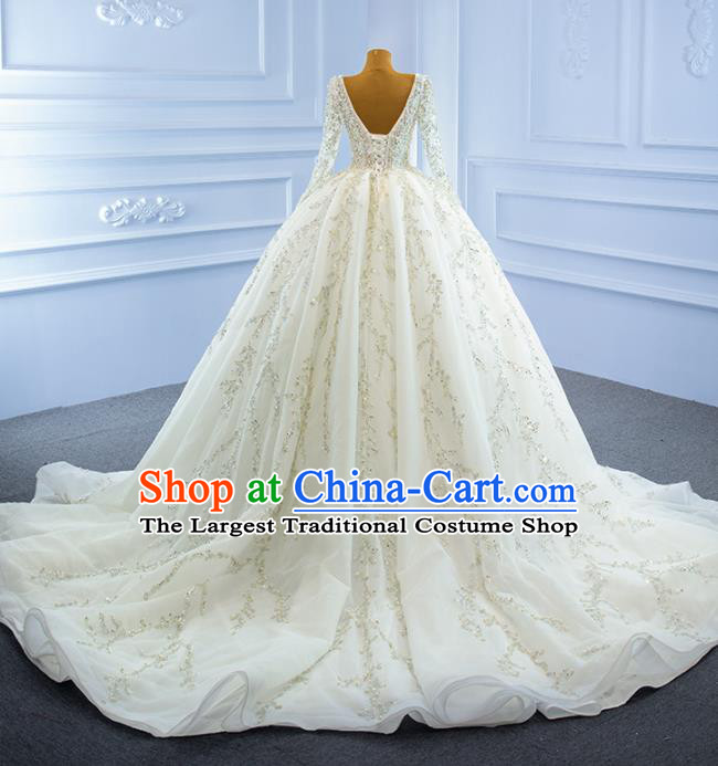 Custom Marriage Bride Trailing Full Dress Catwalks Formal Costume Compere Vintage Clothing Luxury Embroidery Pearls Wedding Dress Ceremony Garment