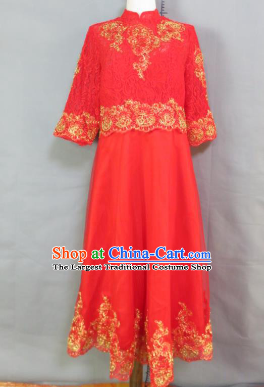 China Classical Red Cheongsam Traditional Qipao Dress Bride Toasting Clothing Wedding Garment Costumes