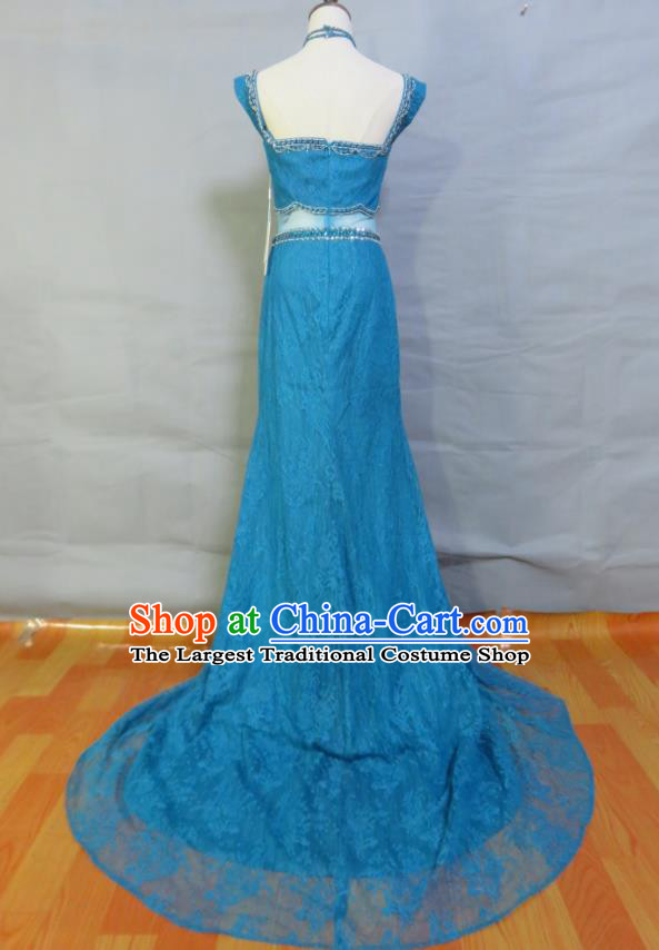 Top Bridesmaid Blue Full Dress Compere Formal Attire Women Catwalks Garment Costume Annual Meeting Clothing