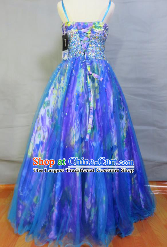 Top Bridesmaid Blue Full Dress Compere Formal Attire Women Catwalks Garment Costume Annual Meeting Clothing Christmas Princess Fashion