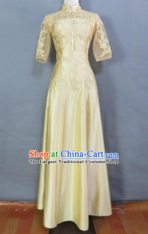 Top Women Chorus Garment Costume Annual Meeting Performance Clothing Bridesmaid Yellow Full Dress Compere Formal Attire