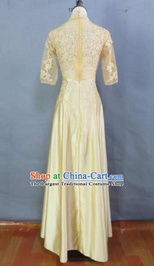 Top Women Chorus Garment Costume Annual Meeting Performance Clothing Bridesmaid Yellow Full Dress Compere Formal Attire