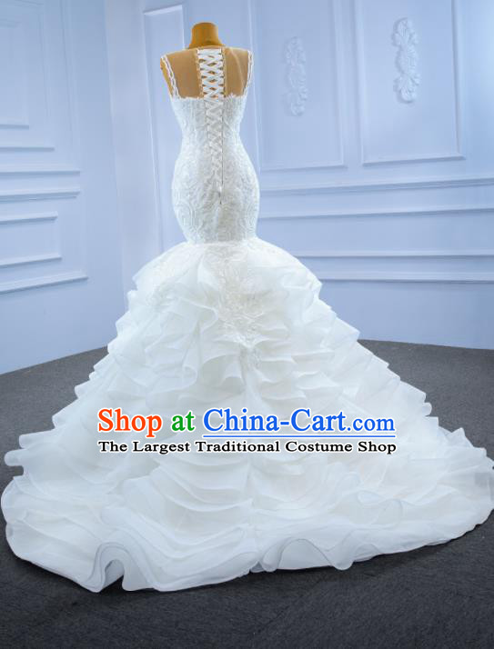 Custom Stage Show Costume Compere Clothing Vintage Luxury Fishtail Wedding Dress Ceremony Formal Garment Bride Embroidery Lace Full Dress
