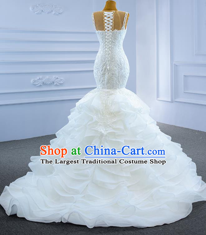 Custom Stage Show Costume Compere Clothing Vintage Luxury Fishtail Wedding Dress Ceremony Formal Garment Bride Embroidery Lace Full Dress