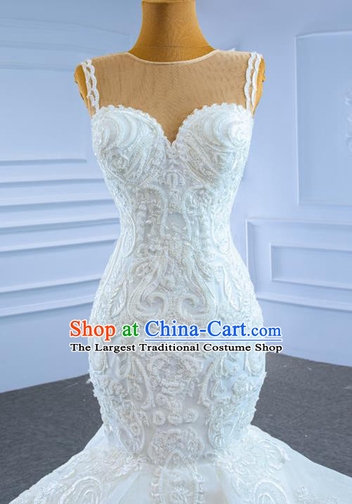 Custom Stage Show Costume Compere Clothing Vintage Luxury Fishtail Wedding Dress Ceremony Formal Garment Bride Embroidery Lace Full Dress