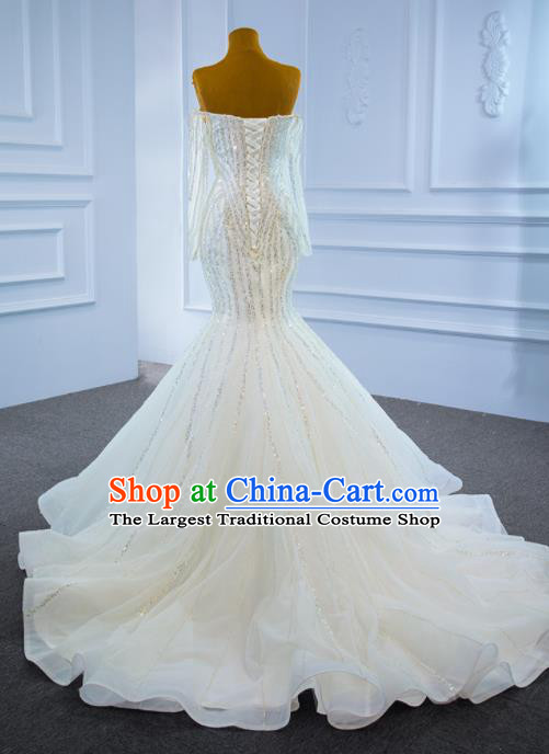 Custom Ceremony Vintage Clothing Luxury Wedding Dress Compere Garment Marriage Bride White Fishtail Full Dress Catwalks Formal Costume