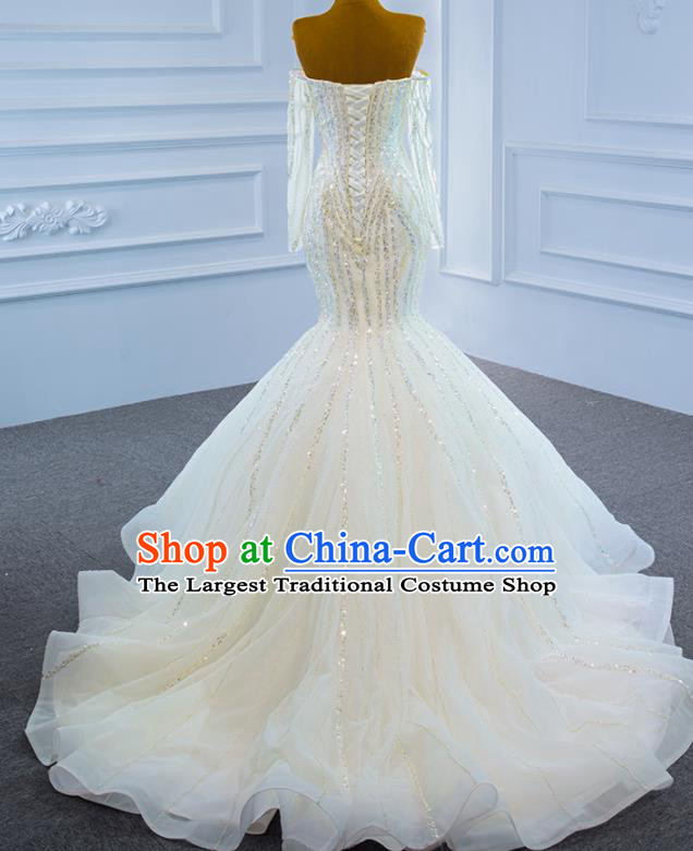 Custom Ceremony Vintage Clothing Luxury Wedding Dress Compere Garment Marriage Bride White Fishtail Full Dress Catwalks Formal Costume