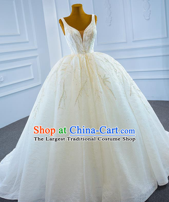 Custom Catwalks Formal Costume Ceremony Vintage Clothing Luxury Wedding Dress Compere Garment Marriage Bride White Trailing Full Dress