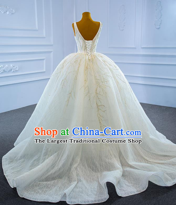 Custom Catwalks Formal Costume Ceremony Vintage Clothing Luxury Wedding Dress Compere Garment Marriage Bride White Trailing Full Dress
