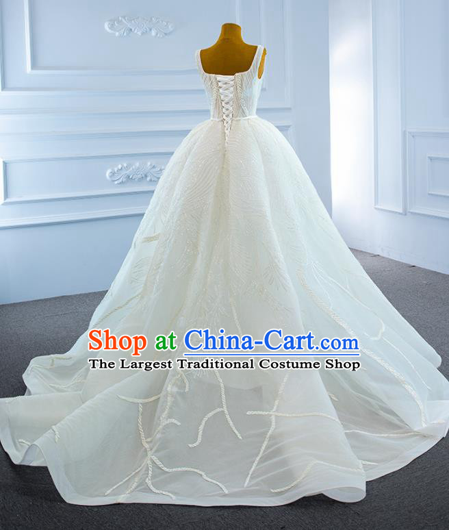 Custom Marriage Bride White Trailing Full Dress Catwalks Formal Costume Ceremony Vintage Clothing Luxury Wedding Dress Compere Garment