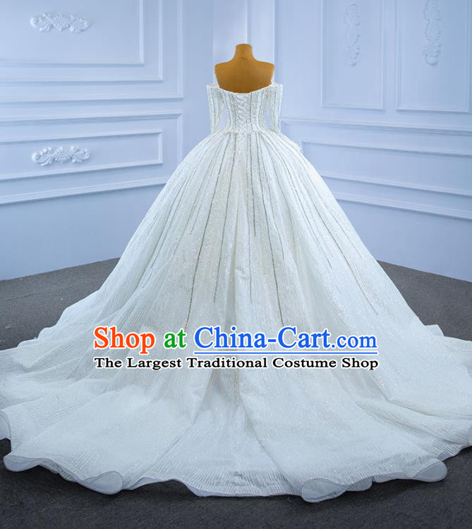 Custom Bride Embroidery Pearls Full Dress Catwalks Costume Compere Stage Clothing Vintage Luxury Trailing Wedding Dress Marriage Ceremony Formal Garment