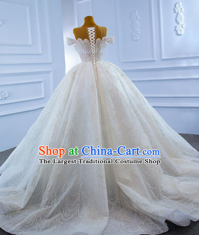 Custom Catwalks Formal Costume Ceremony Vintage Clothing Luxury Trailing Wedding Dress Compere Embroidery Pearls Garment Marriage Bride Full Dress