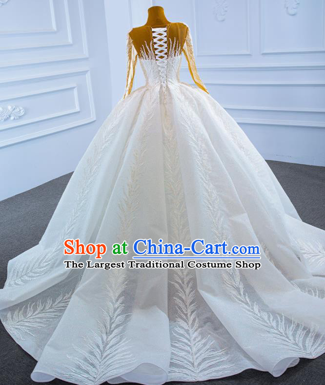 Custom Marriage Bride Full Dress Catwalks Formal Costume Ceremony Vintage Clothing Luxury Trailing Wedding Dress Compere Garment