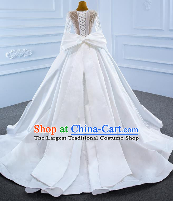 Custom Compere Formal Garment Marriage Bride Trailing Full Dress Catwalks Princess Costume Ceremony Vintage Clothing Luxury White Satin Wedding Dress