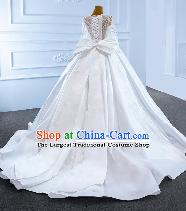 Custom Compere Formal Garment Marriage Bride Trailing Full Dress Catwalks Princess Costume Ceremony Vintage Clothing Luxury White Satin Wedding Dress