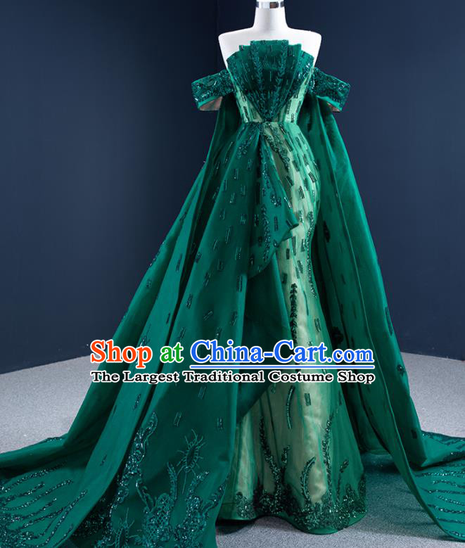 Custom Catwalks Princess Costume Ceremony Vintage Clothing Luxury Wedding Dress Compere Formal Garment Marriage Bride Deep Green Trailing Full Dress
