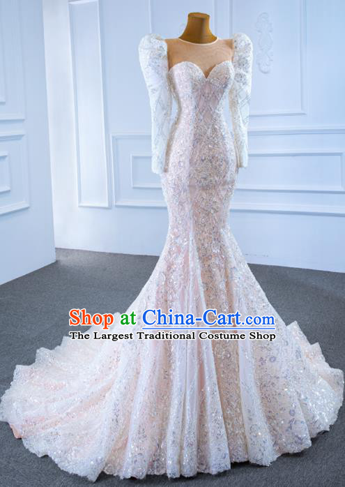 Custom Marriage Bride Trailing Full Dress Catwalks Princess Costume Ceremony Vintage Clothing Luxury Wedding Dress Compere Formal Garment