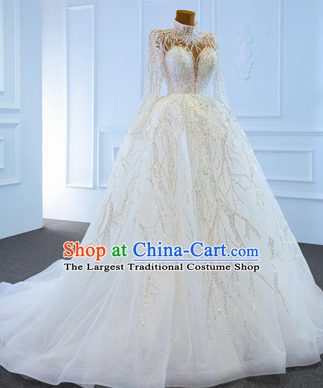 Custom Ceremony Compere Clothing Luxury Embroidery Sequins Wedding Dress Vintage Formal Garment Marriage Bride Trailing Full Dress Catwalks Princess Costume