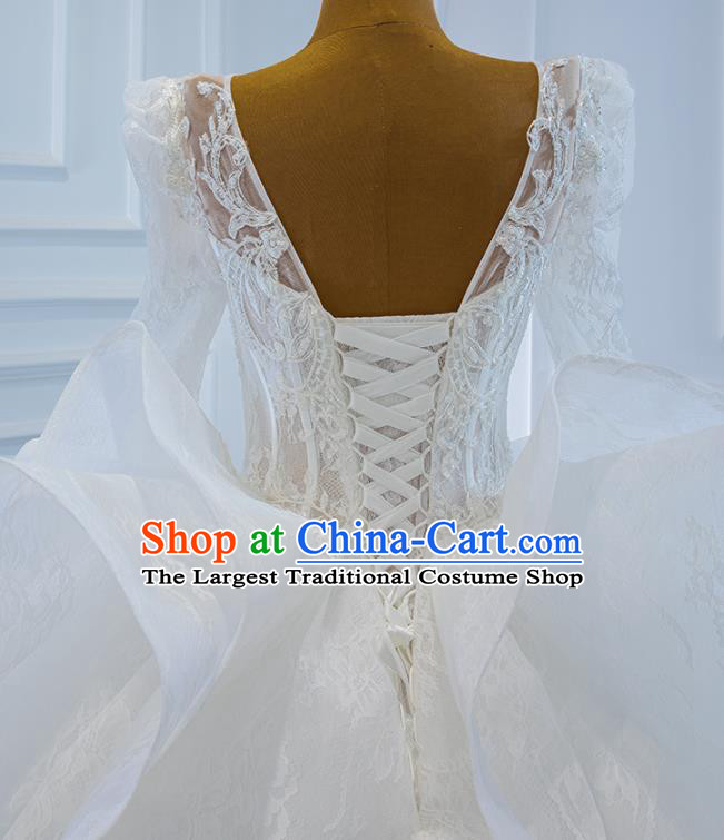 Custom Vintage Formal Garment Bride Trailing Full Dress Catwalks Princess Costume Ceremony Compere Clothing Luxury Embroidery White Lace Wedding Dress