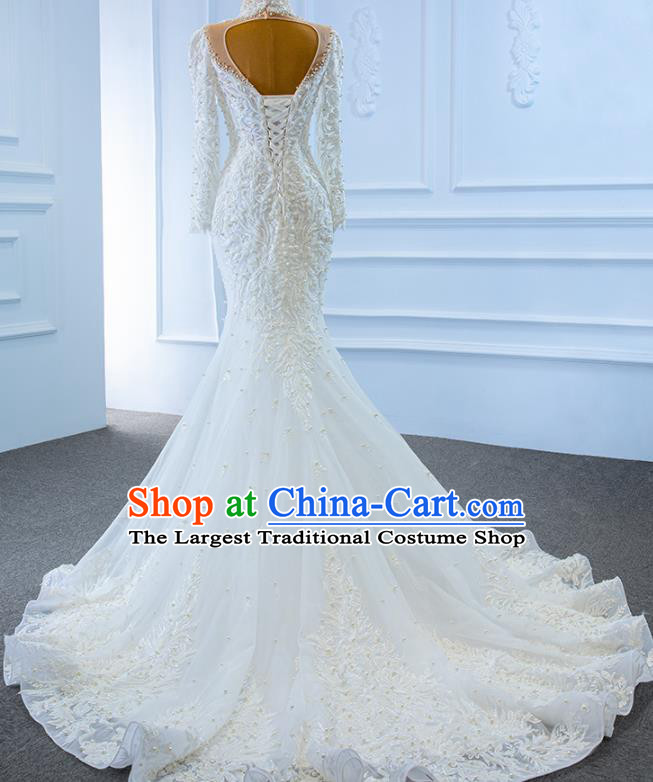 Custom Vintage Formal Garment Bride Embroidery Pearls Full Dress Catwalks Princess Costume Ceremony Compere Clothing Luxury Backless Wedding Dress