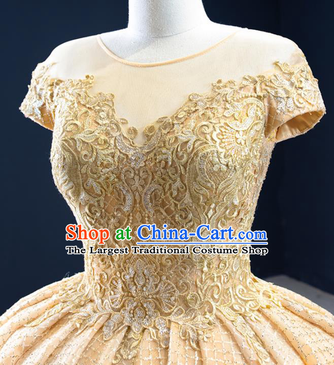 Custom Catwalks Princess Costume Ceremony Compere Clothing Luxury Trailing Wedding Dress Vintage Formal Garment Bride Embroidery Yellow Full Dress