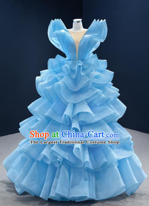 Custom Ceremony Compere Clothing Vintage Wedding Dress Luxury Formal Garment Bride Blue Full Dress Catwalks Princess Costume