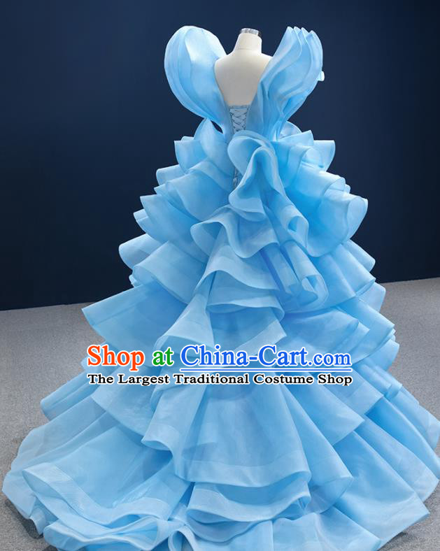 Custom Ceremony Compere Clothing Vintage Wedding Dress Luxury Formal Garment Bride Blue Full Dress Catwalks Princess Costume