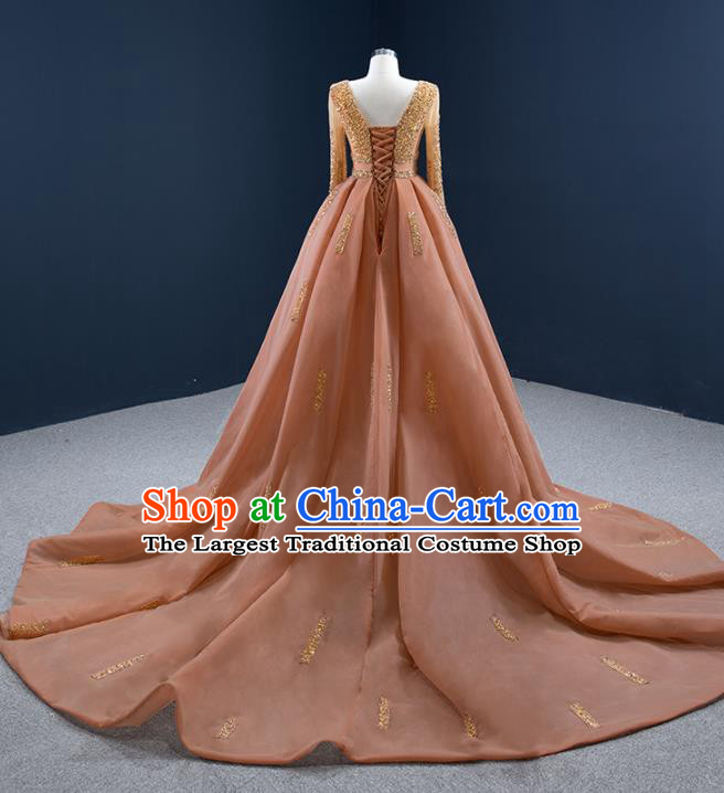 Custom Catwalks Princess Costume Ceremony Compere Clothing Vintage Wedding Dress Luxury Formal Garment Bride Embroidery Sequins Full Dress