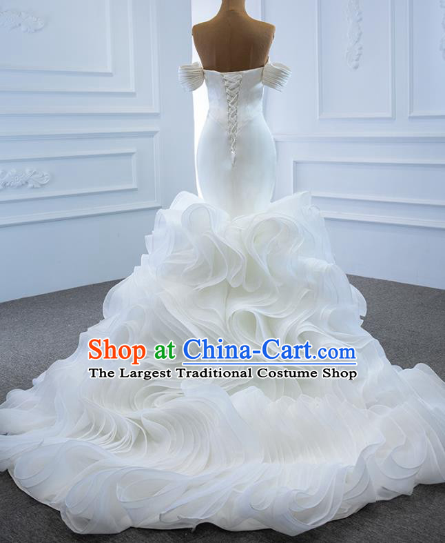 Custom Marriage Bride Clothing Vintage Flowers Fishtail Wedding Dress Luxury Formal Garment Compere White Full Dress Catwalks Princess Costume