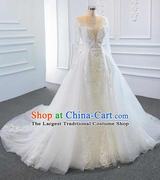 Custom Vintage Wedding Dress Luxury Embroidery Formal Garment Compere Trailing Full Dress Catwalks Princess Costume Marriage Bride Clothing
