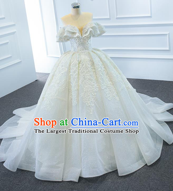 Custom Catwalks Princess Costume Vintage Bride Clothing Wedding Dress Marriage Embroidery Lace Formal Garment Compere Luxury Trailing Full Dress