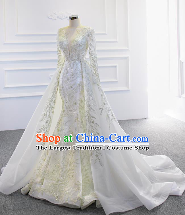 Custom Marriage Embroidery Formal Garment Compere Luxury Fishtail Full Dress Catwalks Princess Costume Bride Clothing Vintage Wedding Dress