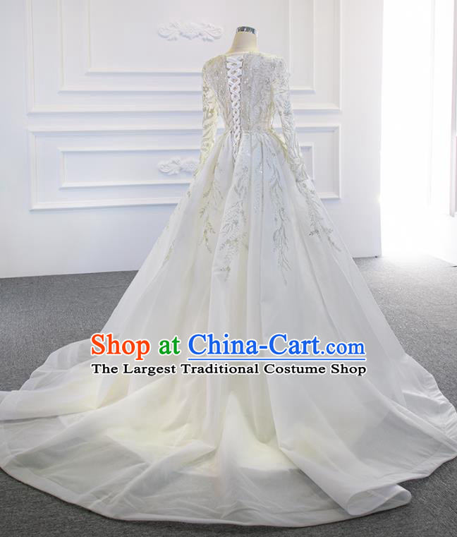 Custom Marriage Embroidery Formal Garment Compere Luxury Fishtail Full Dress Catwalks Princess Costume Bride Clothing Vintage Wedding Dress