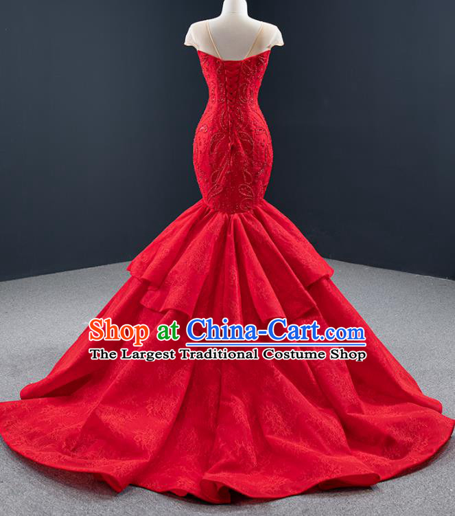 Custom Vintage Wedding Dress Marriage Embroidery Formal Garment Compere Luxury Red Fishtail Full Dress Catwalks Princess Costume Bride Clothing