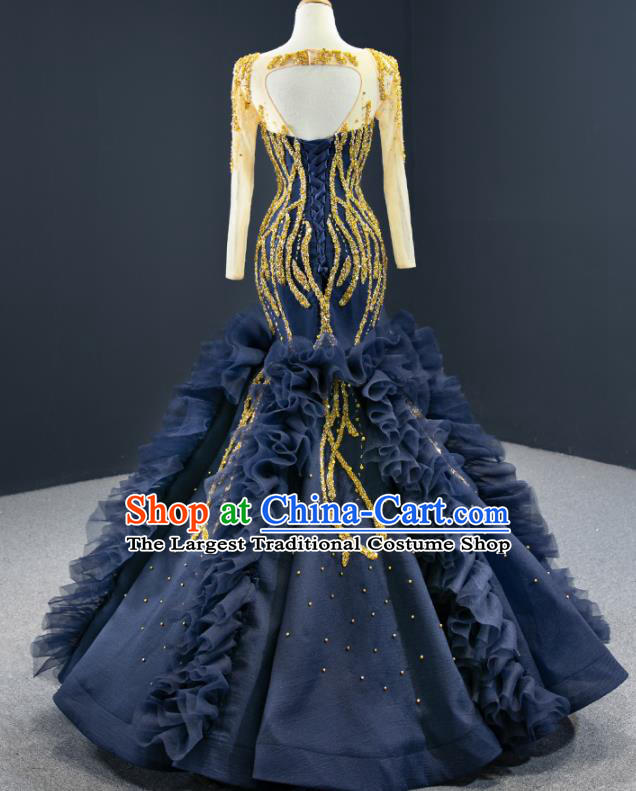 Custom Bride Clothing Vintage Wedding Dress Marriage Formal Garment Compere Luxury Navy Fishtail Full Dress Catwalks Princess Costume