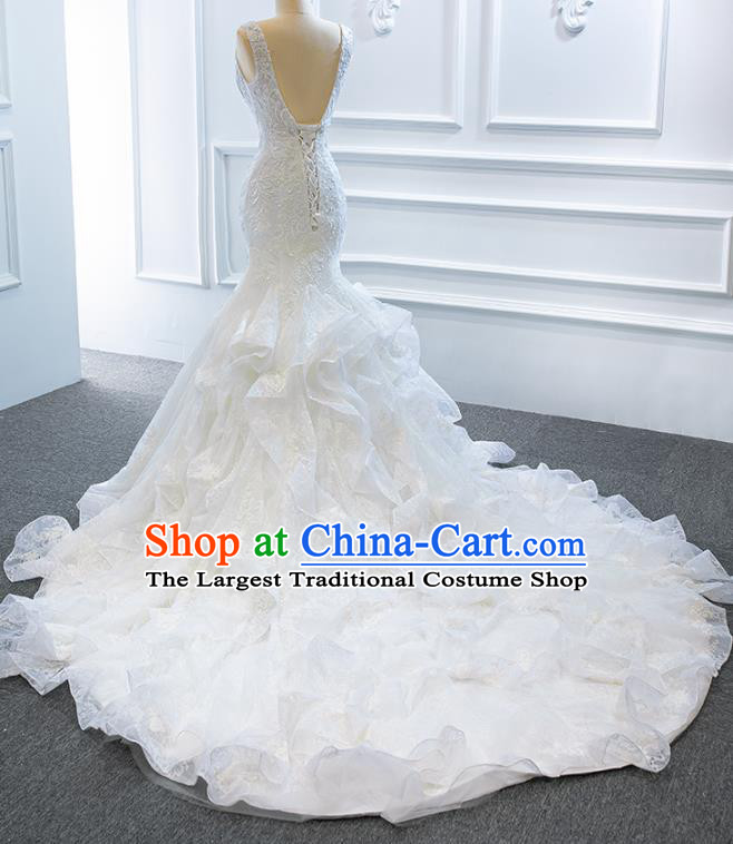 Custom Marriage Formal Garment Compere Luxury Long Trailing Full Dress Catwalks Princess Costume Bride Clothing Vintage Wedding Dress
