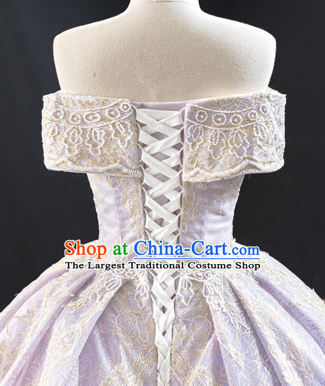 Custom Vintage Embroidery Lace Wedding Dress Marriage Formal Garment Compere Luxury Lilac Trailing Full Dress Catwalks Princess Costume Bride Clothing