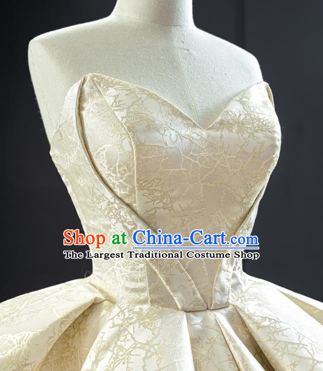 Custom Vintage Bride Clothing Champagne Satin Wedding Dress Compere Formal Garment Marriage Luxury Trailing Full Dress Catwalks Princess Costume