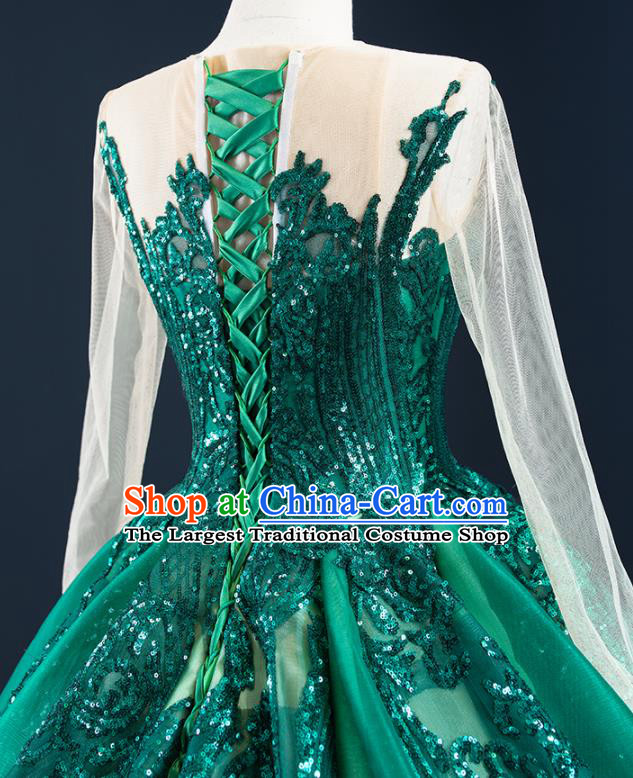Custom Luxury Formal Garment Compere Full Dress Catwalks Princess Costume Marriage Bride Clothing Vintage Embroidery Green Wedding Dress