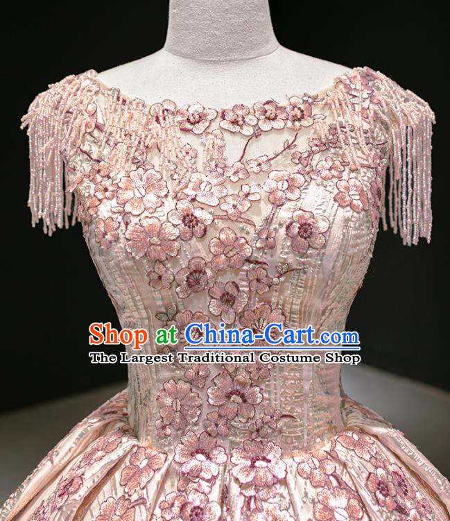 Custom Marriage Luxury Trailing Full Dress Catwalks Princess Costume Vintage Bride Clothing Embroidery Pink Wedding Dress Compere Formal Garment