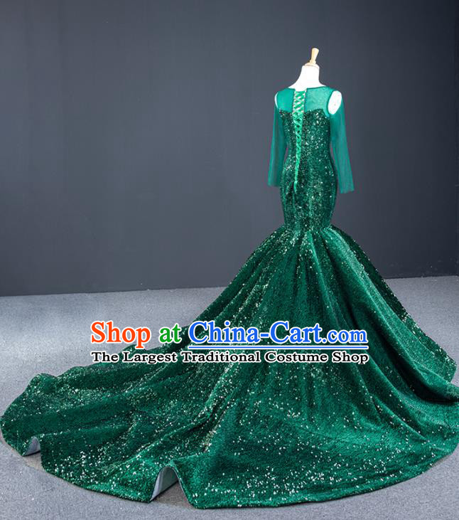 Custom Luxury Green Wedding Dress Compere Formal Garment Marriage Fishtail Full Dress Catwalks Princess Costume Vintage Bride Clothing