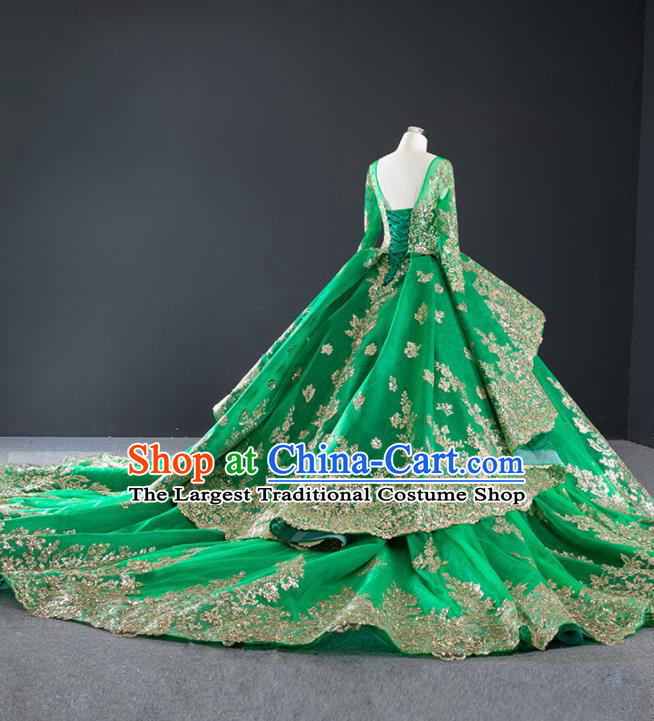 Custom European Princess Costume Vintage Bride Clothing Luxury Green Wedding Dress Compere Formal Garment Court Trailing Full Dress